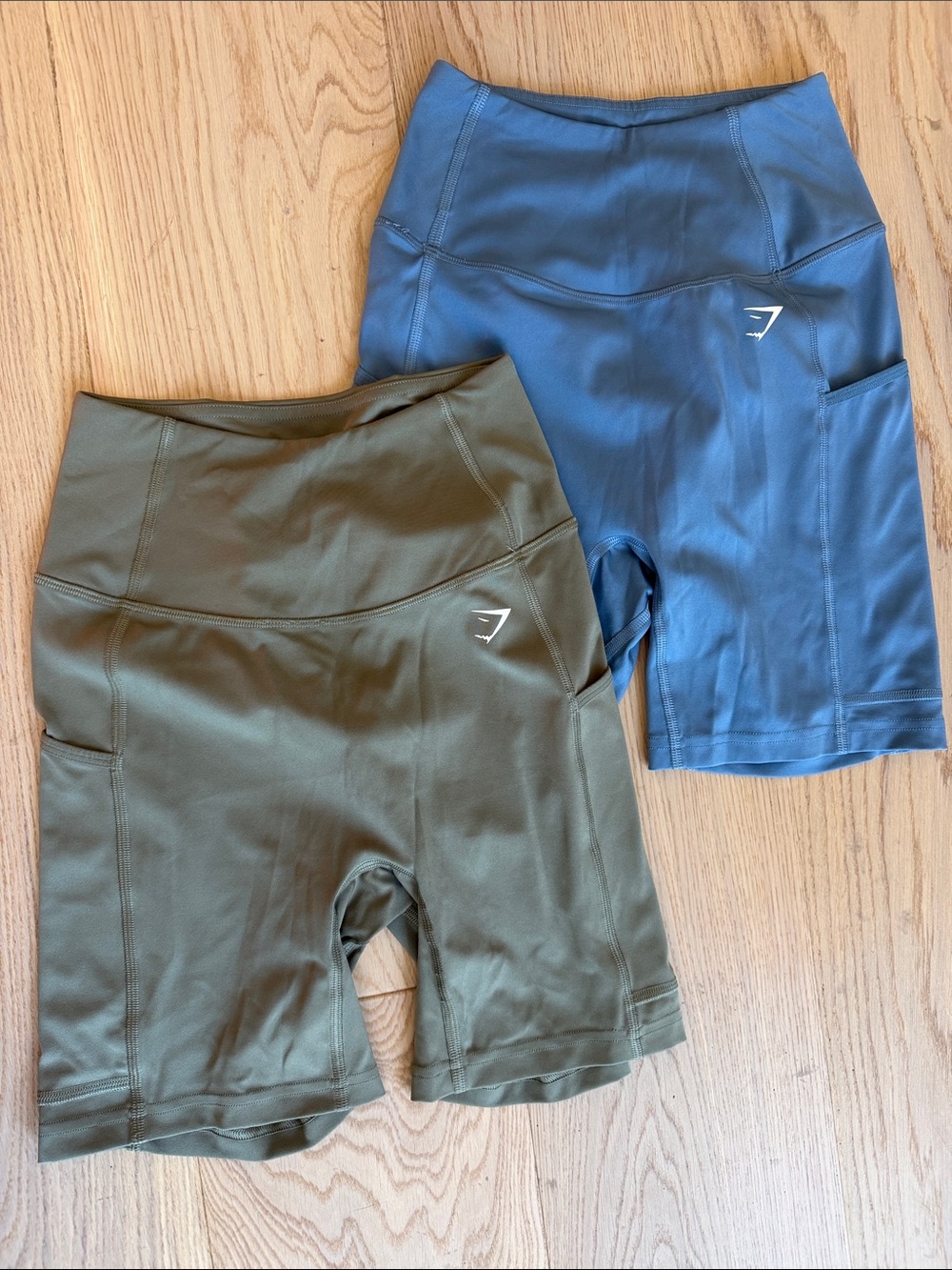 Gymshark Pocket Bike Shorts — Olive Green / Slate Blue